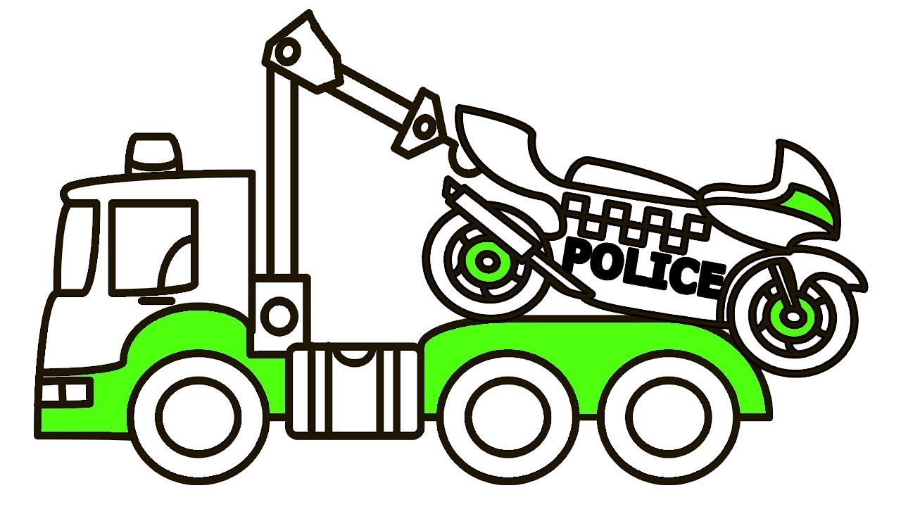 1280x720 Tow Truck Transporter And Police Motorbike Coloring Pages