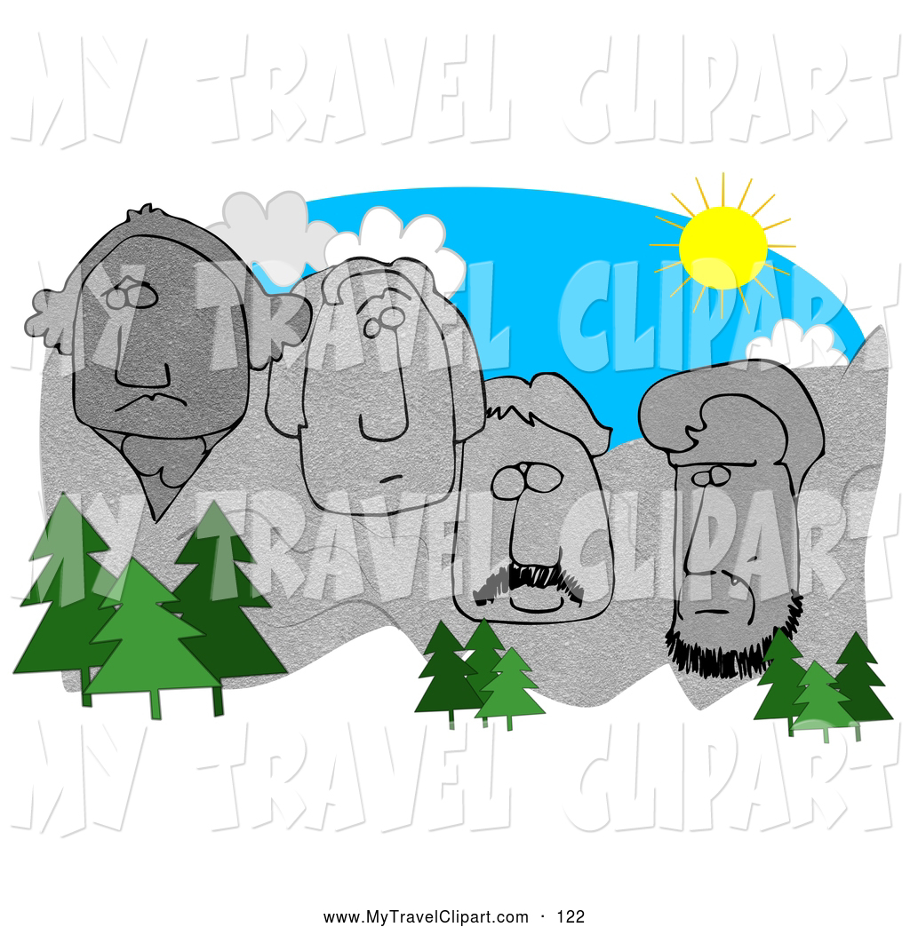 1024x1044 Clipart Of A Cluster Of Evergreen Trees In Front Of Mount Rushmore