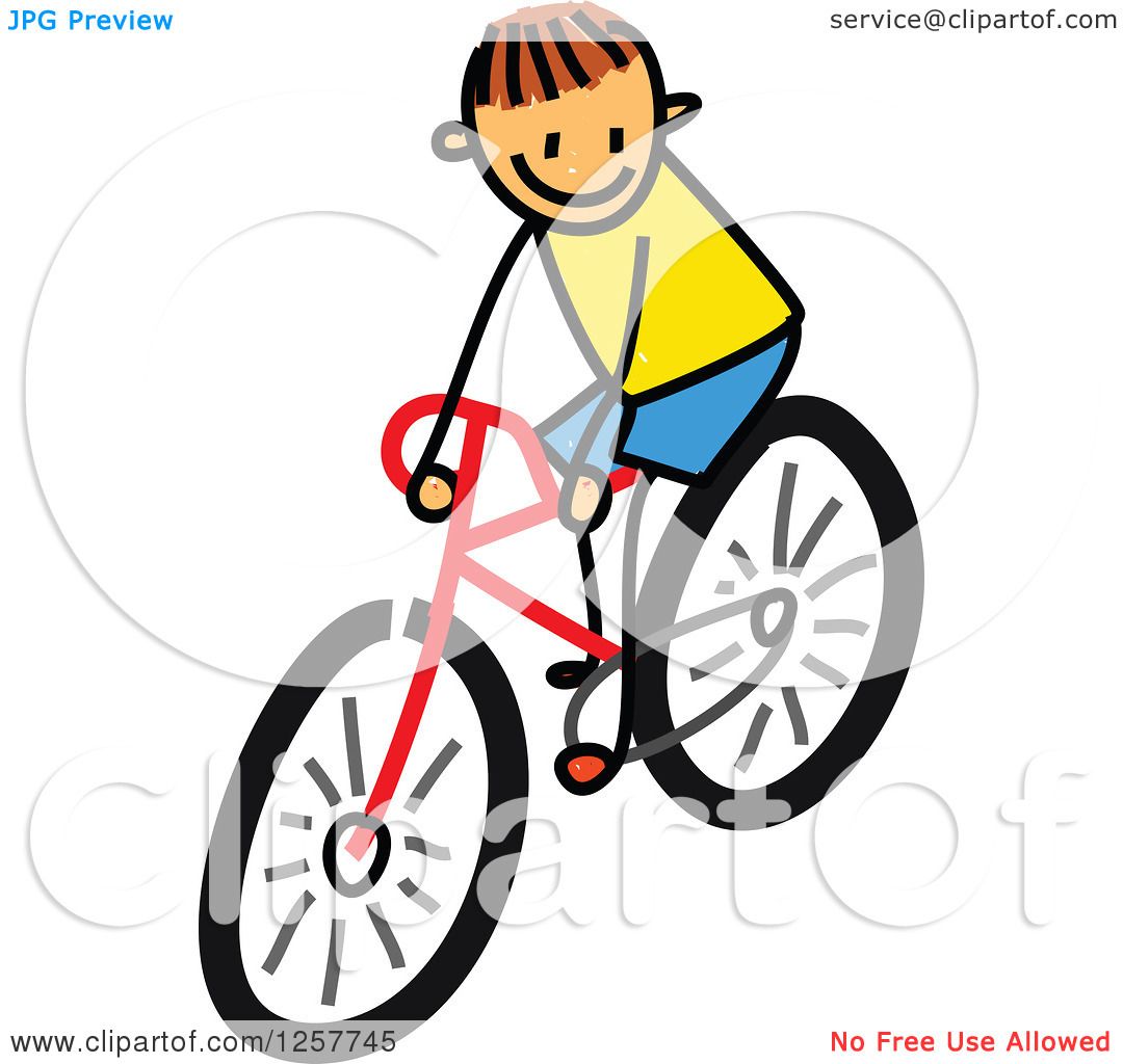 1080x1024 Clipart Of A Brunette White Stick Boy Riding A Bike