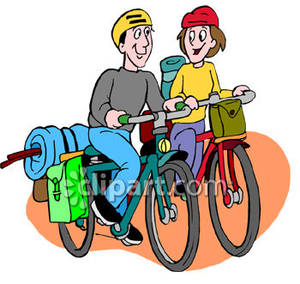 300x284 Two People Ridding Their Mountain Bikes Royalty Free Clipart Picture