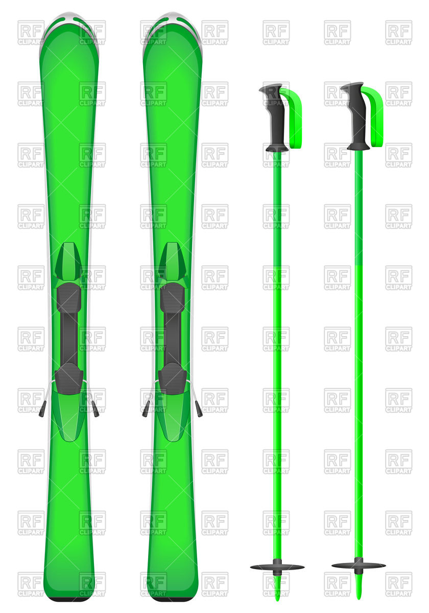 840x1200 Green Mountain Skis And Sticks Royalty Free Vector Clip Art Image