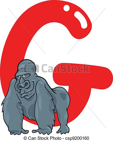 378x470 G For Gorilla. Cartoon Illustration Of G Letter For Gorilla Vector