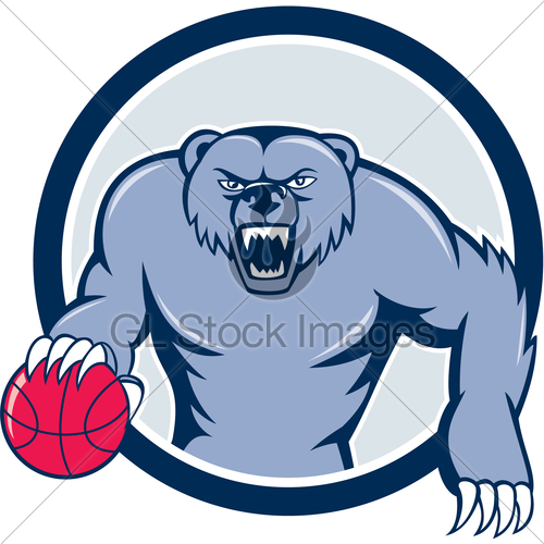 500x500 Grizzly Bear Angry Dribbling Basketball Cartoon Gl Stock Images