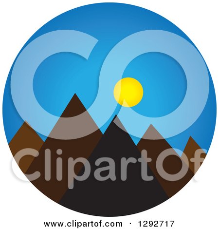 450x470 Clipart Of A Landscape Scene Of Mountain Peaks With The Sun