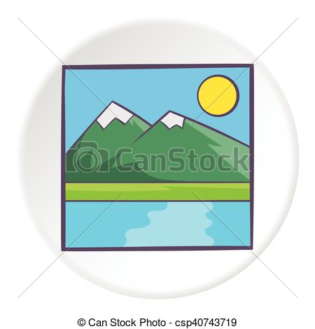 450x470 Drawing Mountain Landscape Icon, Cartoon Style. Drawing Vector