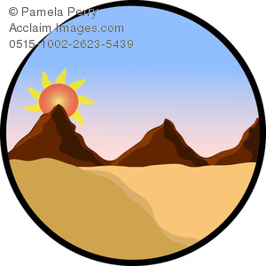 300x300 Clip Art Illustration Of A Sunrise In The Desert