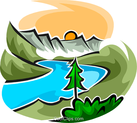 480x433 Beautiful Scene With A River Royalty Free Vector Clip Art