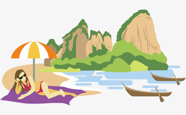 650x400 Beach Landscape Vector, Mountains And Rivers, A Small Umbrella