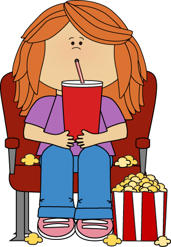 335x484 Girl In Movie Theater With Movie Snacks. Clip Art Movies