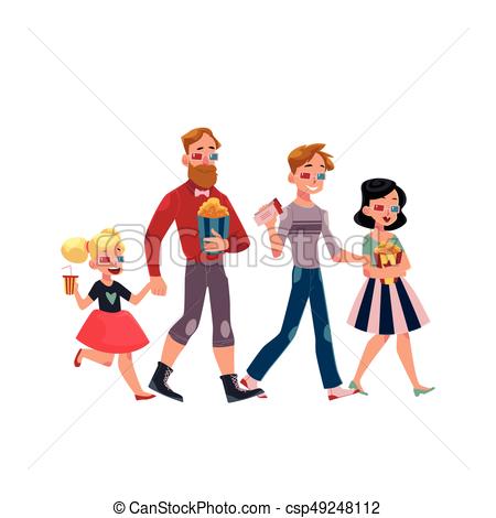 450x470 People Go To Cinema, Movie Theatre With Popcorn, Drinks, 3d