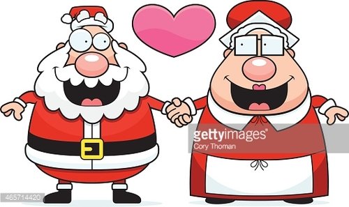 500x297 Cartoon Santa And Mrs Claus Love Premium Clipart