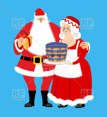 368x400 Santa And Mrs. Claus With Gifts And Bilberry Cake, Christmas