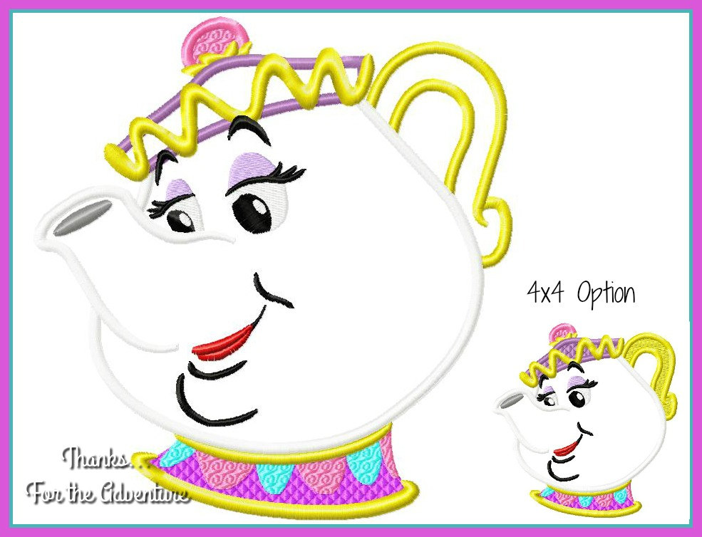 985x754 Mrs. Potts The Tea Pot From Beauty And The Beast Applique