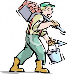 269x300 A Bricklayer Carrying A Load Of Bricks, Trowel And A Bucket Of Mud