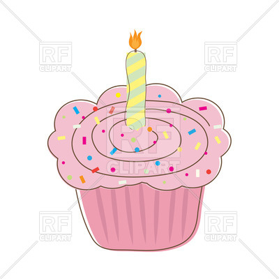 400x400 Pink Muffin With Candle Royalty Free Vector Clip Art Image