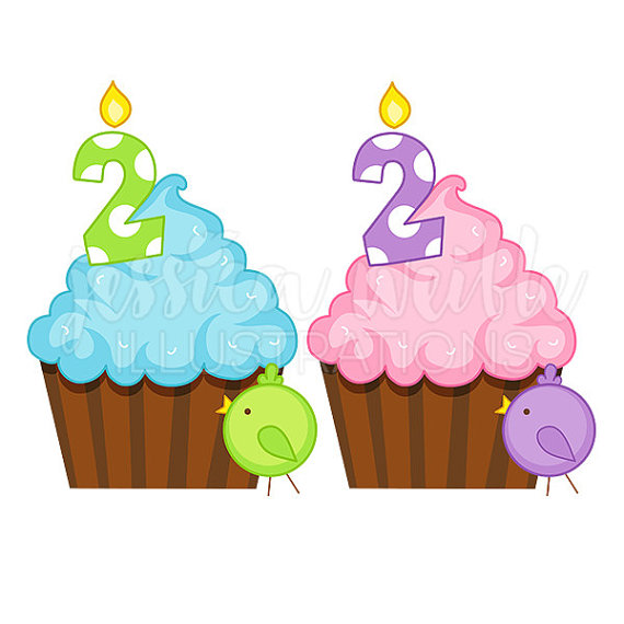 570x570 Second Birthday Cupcake Cute Digital Clipart, Birthday Cupcake
