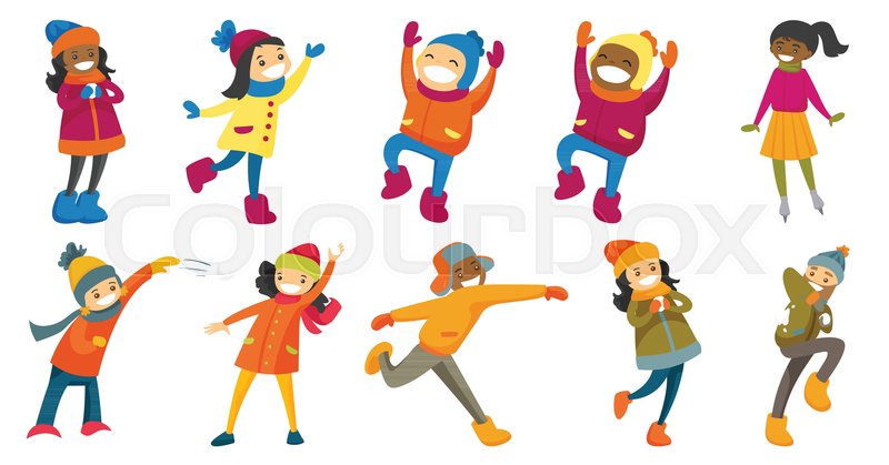 800x419 Multicultural Children And Adults Set. People Playing Snowball