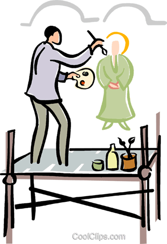 329x480 Painter Painting A Mural Royalty Free Vector Clip Art Illustration