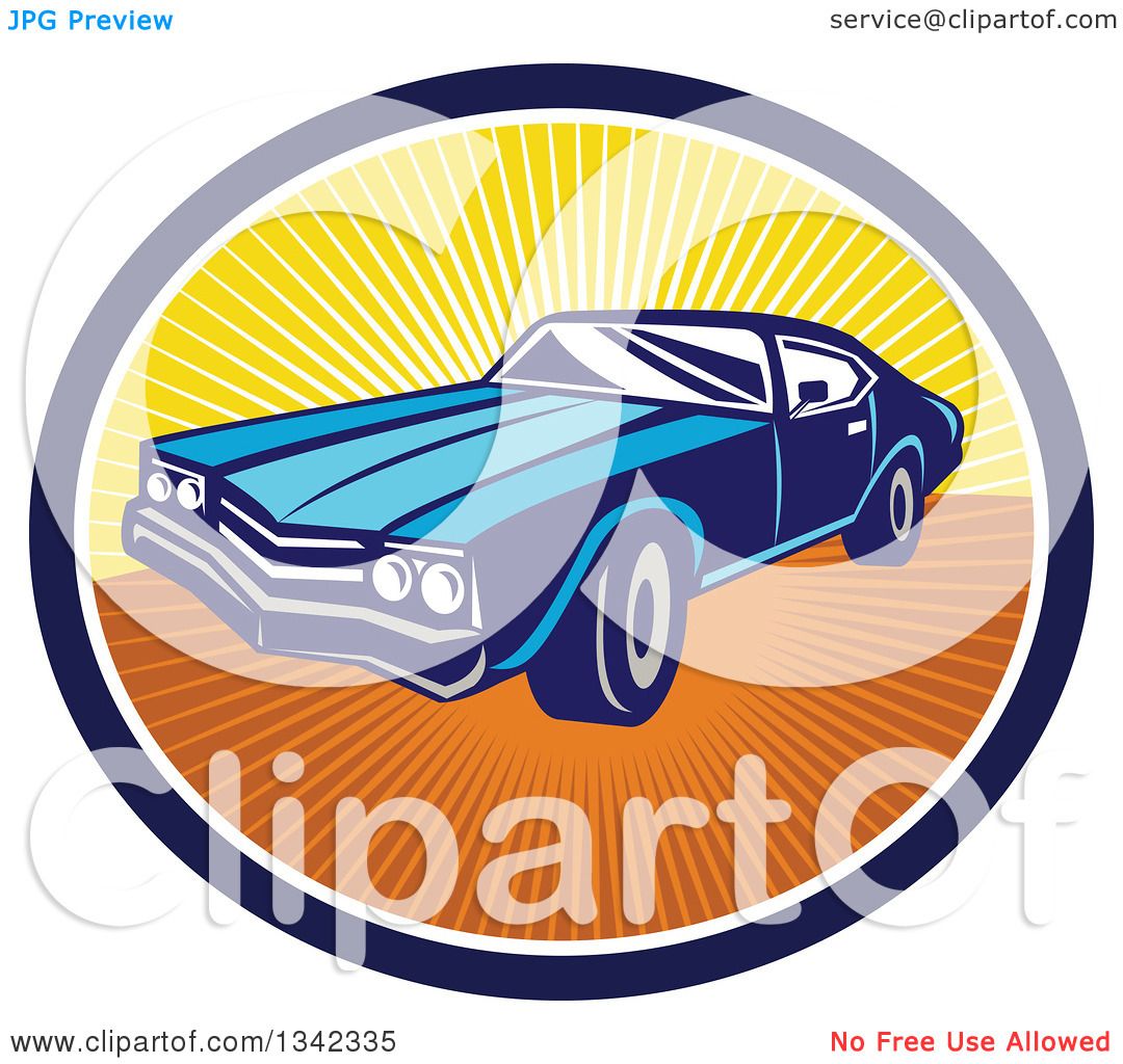 1080x1024 Clipart Of A Retro Blue American Muscle Car In A Navy Blue, White