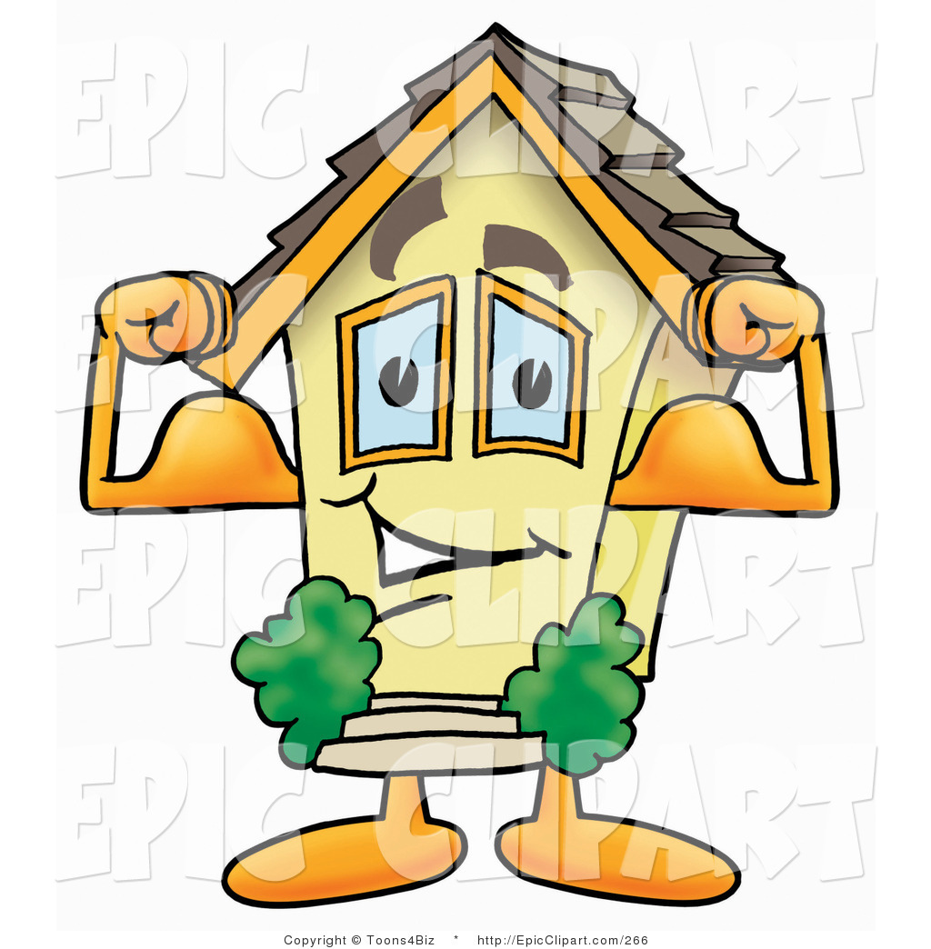 1024x1044 Clip Art Of A Strong House Mascot Cartoon Character Flexing His