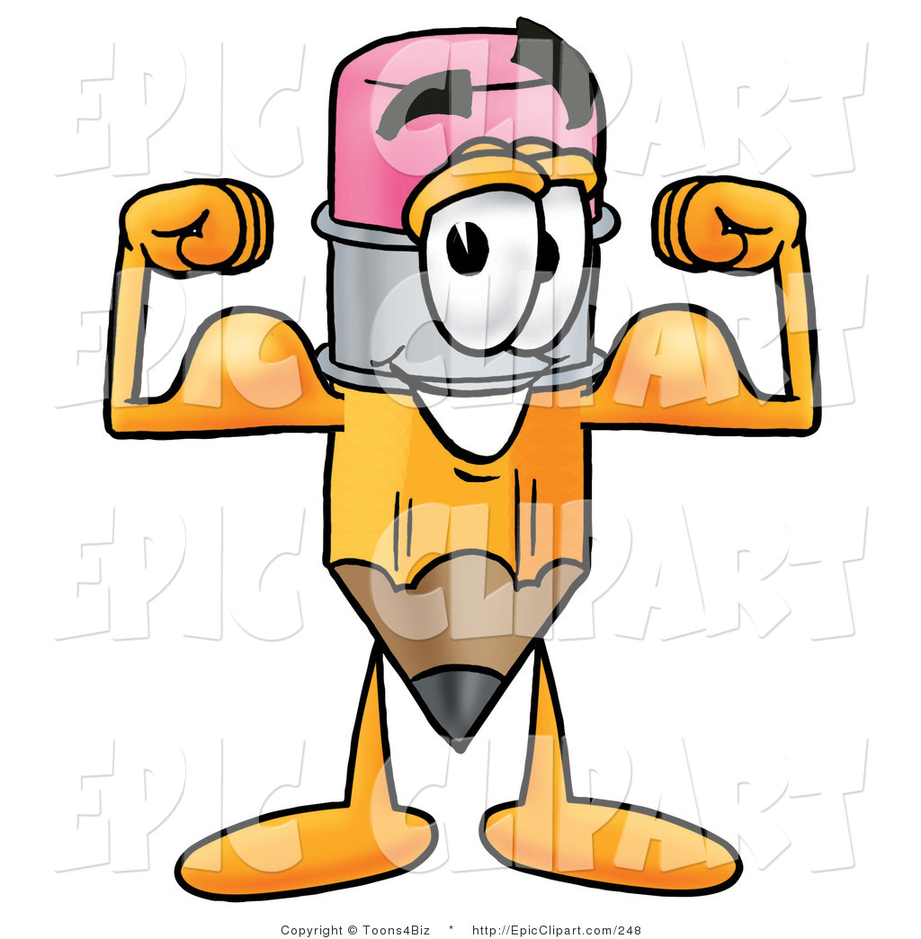 1024x1044 Clip Art Of A Strong Pencil Mascot Cartoon Character Flexing His