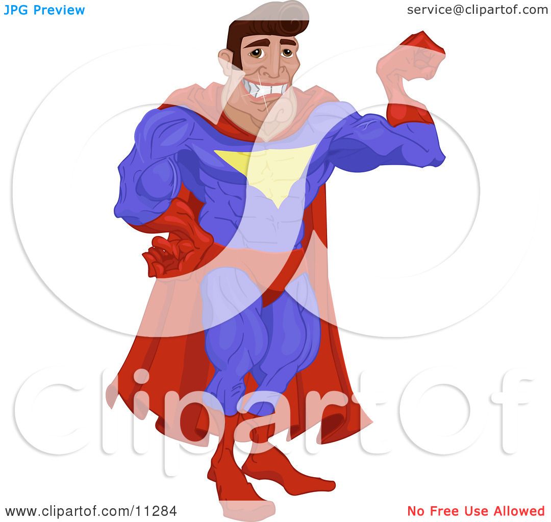 1080x1024 Man In A Red And Blue Super Hero Costume, Smiling And Flexing His