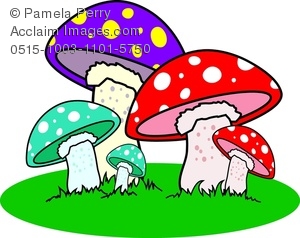 300x238 Clip Art Illustration Of Colorful Mushrooms In The Grass