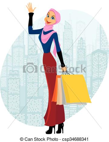 360x470 Vector Illustration Of A Muslim Girl Shopping Eps Vector