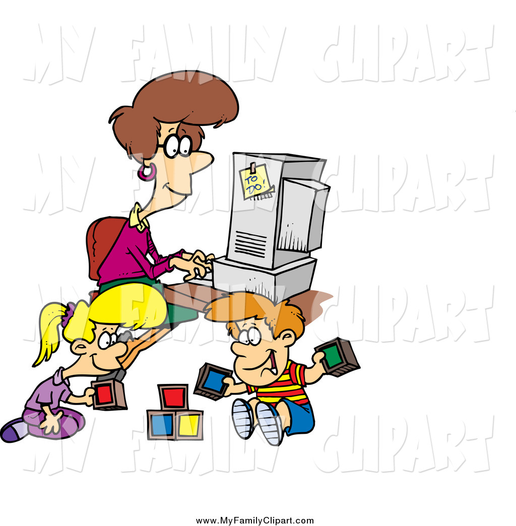 1024x1044 Clip Art Of A Cartoon Brunette White Woman Working On Her Computer