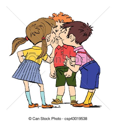 450x470 Mystery, A Group Of Children Whispering. Two Boys And A Girl