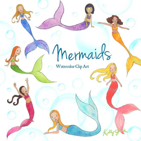 570x570 Mermaid Watercolor Clip Art