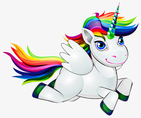 570x475 White Cartoon Unicorn, Hand Painted Unicorn, Whitehorse, Myths