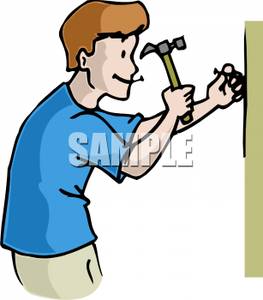 263x300 A Man Hammering A Nail In Wall Clipart Image