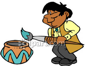 300x230 Cartoon Of An American Indian Man Painting A Pot