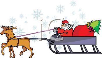 350x201 Picture Of Santa In A Sled With A Bag Of Toys And A Christmas Tree