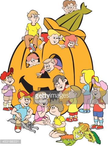 355x483 Kids And Giant Pumpkin Stock Vectors