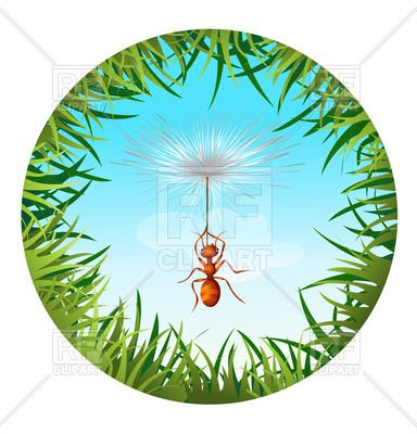 384x400 Insects And Summer Nature Icon. Ant In Sky Holding Dandelion