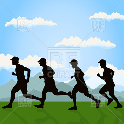 400x400 Silhouettes Of Running Men On Nature Background Royalty Free