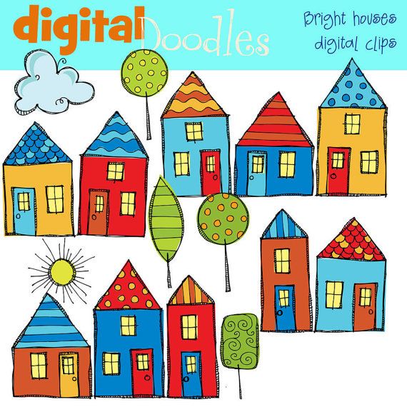 570x570 Bright Neighborhood Digital Clipart House