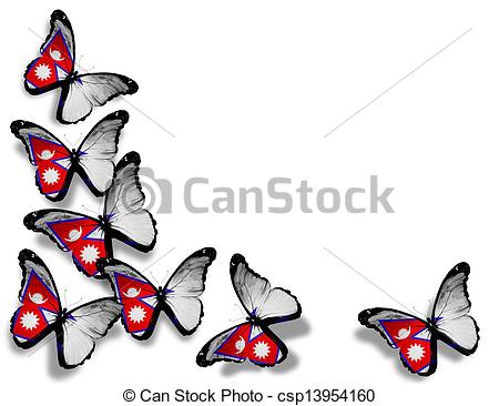 450x366 Nepal Flag Butterflies, Isolated On White Background Stock
