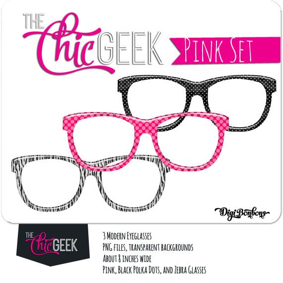 570x570 Nerd Glasses Clipart, Instant Download, Pink, Black, And Zebra