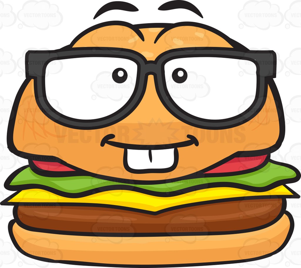 1024x909 Nerd Looking Cheeseburger Wearing Eye Glasses Cartoon Clipart