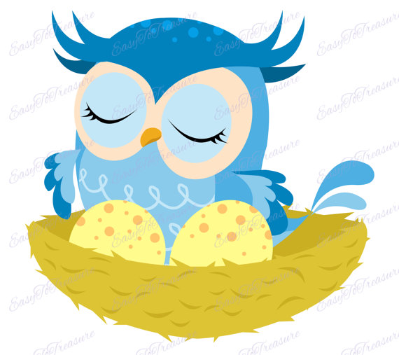 570x507 Digital Download Clipart Blue Owl Sitting In Nest With Eggs Jpeg