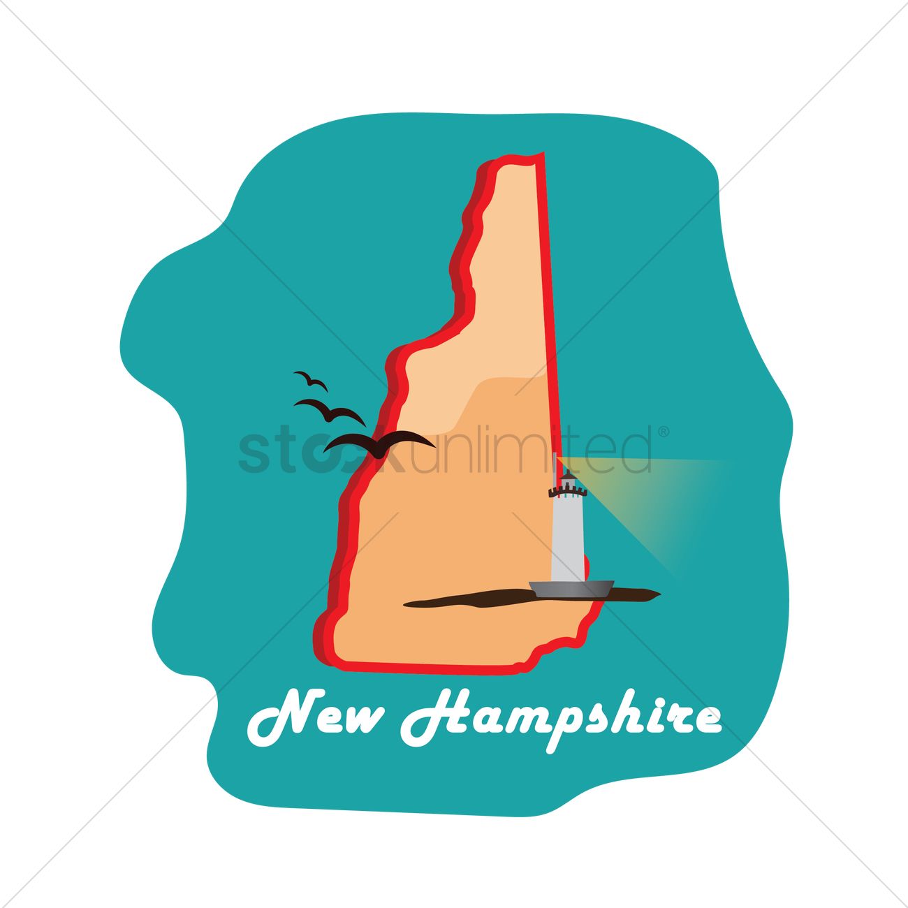 1300x1300 New Hampshire State Map With Portsmouth Harbor Light Vector Image