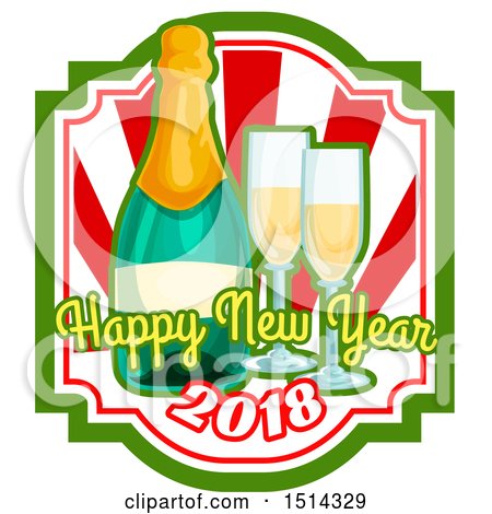 450x470 Clipart A Happy New Year 2018 Greeting With A Bottle