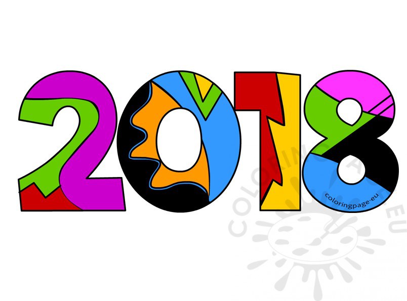 804x595 Happy New Year 2018 Clipart Coloring Page