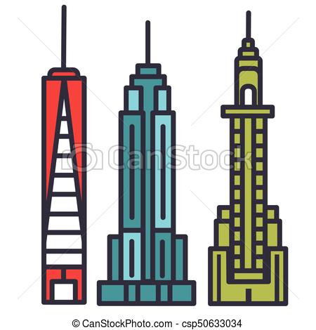 450x470 New York Skyline Flat Line Illustration, Concept Vector Vectors
