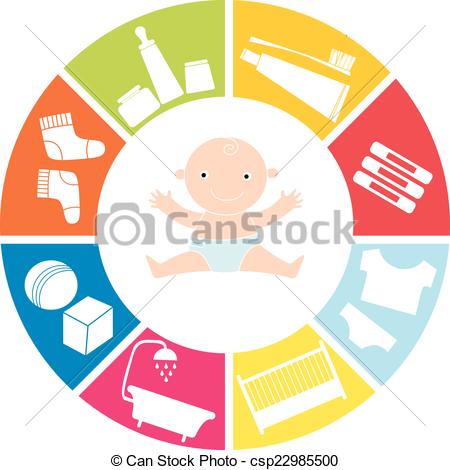450x470 Baby Items. Range Of Subjects For The Newborn Baby. Vector