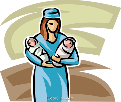 480x405 Nurse With Two Newborn Babies Royalty Free Vector Clip Art