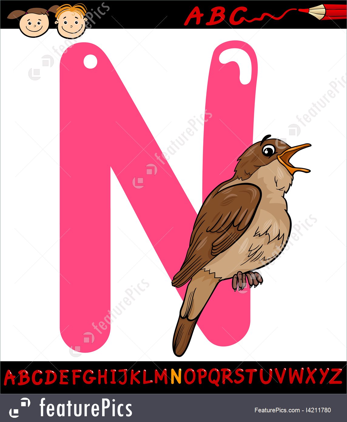 1144x1392 Letter N For Nightingale Cartoon Illustration